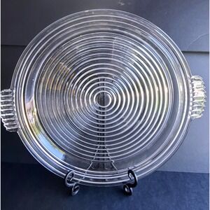 Vintage Anchor Hocking Manhattan Glass Serving Platter Concentric Ribbed Tray